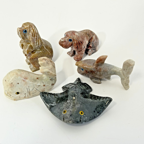 Other - Miniature Animals StoneCarved Soapstone Figurine Shark Stingray Dogs Whale